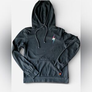 Aviator Nation Charcoal Gray Rainbow Lightning Bolt Hoodie Sweatshirt